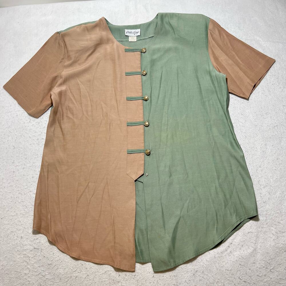 Vintage Pride & Joys Women's Size 16 Green + Pink Split Colorblock Button Shirt